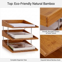Support de rangement de bureau en bambou finition noyer à 3 compartiments pour documents et courrier, idéal pour le bureau et l'espace de travail (vente en gros)