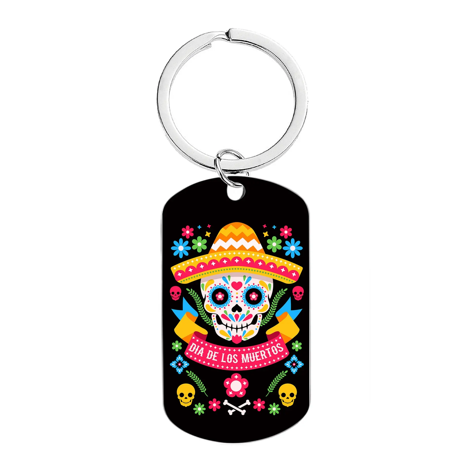 Ywganggu Aanpassen Zwart Roestvrij Staal Metalen Sleutelhanger Maker Dia De Los Muertos Halloween Souvenir Party Cadeau Sleutelhanger