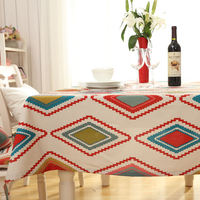 Nappe de salle à manger rectangulaire en lin imprimé géométrique classique avec logo personnalisé de style américain