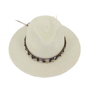 Chapeau de paille J356 pour hommes et femmes avec décoration en coquillage, chapeau de soleil d'extérieur, chapeau de paille pour la plage et les stations balnéaires - Product Image 3