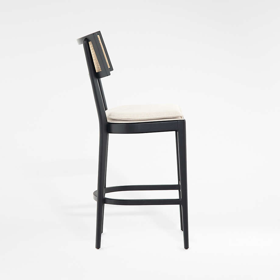 Restaurant chair simple curved hotel home furniture Cheap Black Rattan Cane Counter Bar Stool with metal footrest