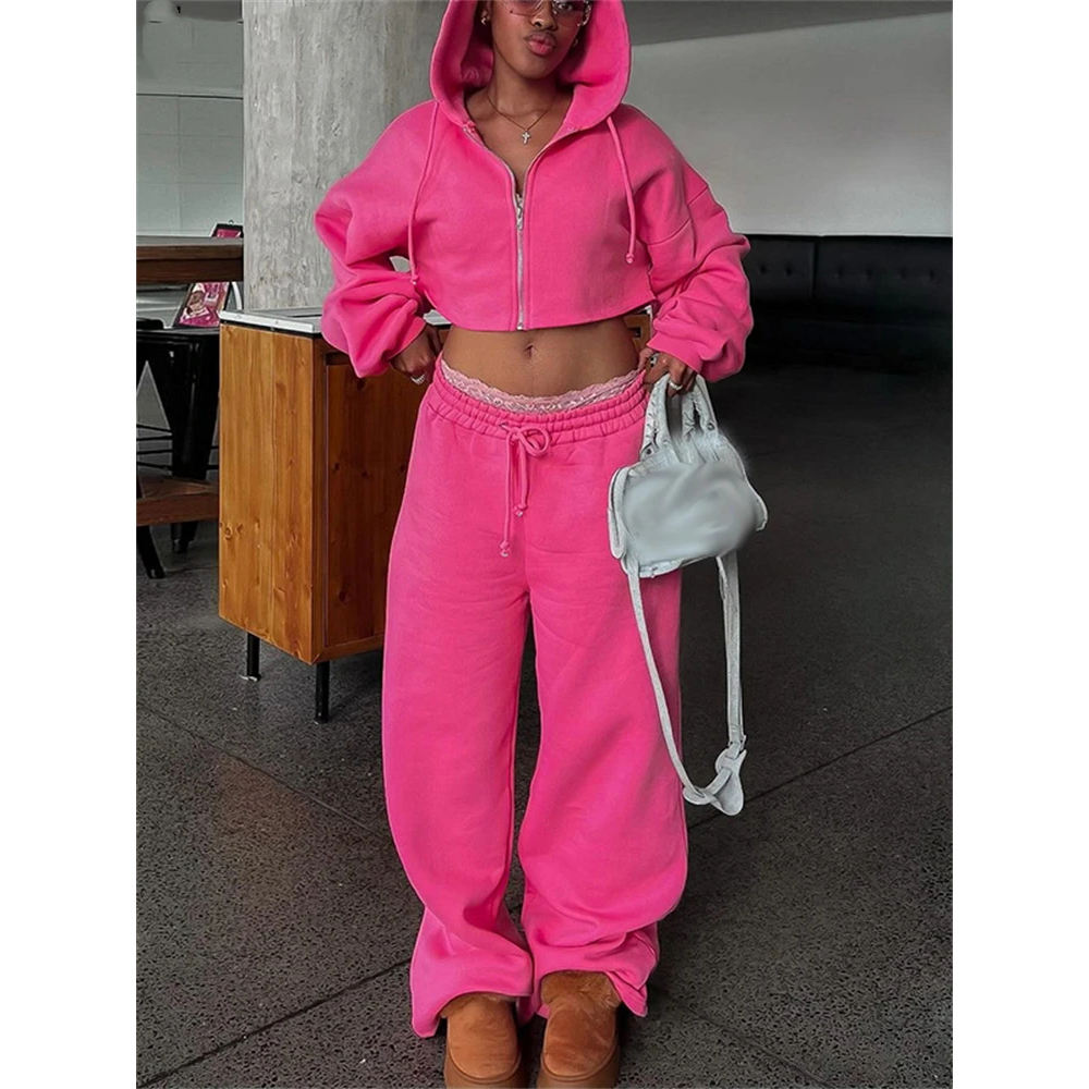 Crop Top Hoodie And Sweatpants Set Sweatpants Set Matching Cropped
