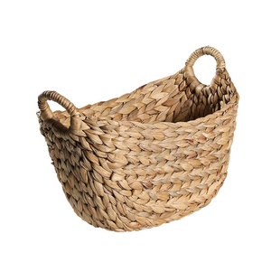 Handmade Lớn Nước lục bình lưu trữ giỏ với xử lý mạnh mẽ cao cấp dệt bền vững giải pháp giặt - Product Image 1