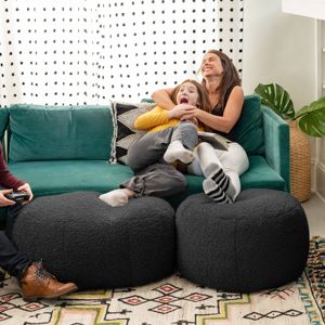 DB Jaxx Ellis Petit pouf noir en peau de mouton Faux-Lamb Pouf en peluche pour design intérieur moderne pour bébés enfants chambre amovible - Product Image 5