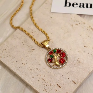 สร้อยคอจี้ทรงกลมชุบทองประดับเพชรซิคอนรุ้งรูปต้นไม้แห่งชีวิต - Product Image 3