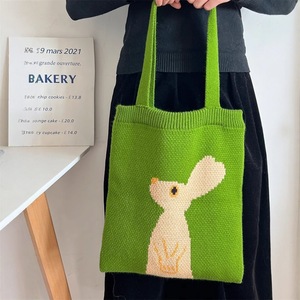 New Cute Cartoon Rabbit Knit Shoulder Bag Ladies <b>Sweet</b> Color Contrast Yarn Woven Tote Bag Trendy Casual Daily Handbag For Girls - Product Image 1