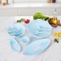 Bol en polyrésine fait main, écologique, durable, moderne, lavable, sûr pour les aliments, motif tourbillon bleu ciel aqua, pour salade, fruits, légumes, fête