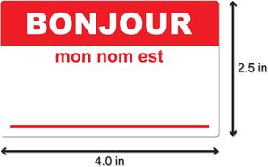 Étiquettes nominatives françaises (4x2,3 pouces, rouleau de 100 étiquettes rouges) - Bonjour, mon nom est [Nom] - Autocollants adhésifs en papier pour événements, réunions, rencontres et salutations - Product Image 2