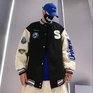 Nouvelle <span class=keywords><strong>veste</strong></span> de baseball en coton d'hiver avec broderie de lettres de marque et manches en cuir, pour couple, vestes en coton pour hommes - Product Image 5