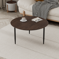Luxuriöser und Hochwertiger Wohnzimmer-Couchtisch Minimalistischer Kleiner Runder Holzmaserung-Glastisch Eisen-Rundtisch für Kleine Wohnungen
