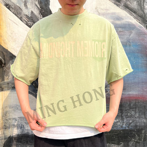 T-shirts Boxy surdimensionnés en pur coton délavés vintage à impression de lettres de style de rue personnalisés 300 g/m² - Product Image 5