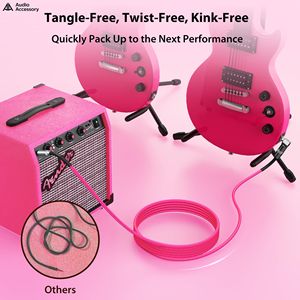 Neon Pink 3,3 Fuß rechtwinkliges Fender-E-Gitarren-<span class=keywords><strong>Amp</strong></span>-Kabel 20AWG 99,99% OFC 1/4 Instrumenten kabel Dual Shielded Nylon Braided - Product Image 2