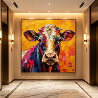 Peinture à l'huile abstraite de vache, peinte à la main sur toile, grande œuvre d'art encadrée