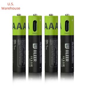 IILEER Logo personnalisé Rechargeable AAA Batterie Cellule Type-c Port de charge 1.5V 500mAh AAa USB Li-ion Batteries au lithium USA Entrepôt - Product Image 1