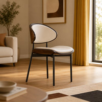 Chaise de salle à manger moderne en placage de noyer rembourrée avec assise en cuir et pieds en métal - Meubles de salle à manger durables et écologiques pour hôtels et maisons