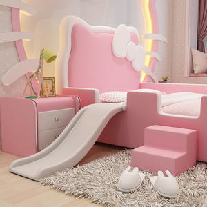 Cama Princesa Rosa para Niñas, Tamaño Individual, Madera Maciza con Tobogán y Barandilla, Almacenamiento, Cama para Niños Pequeños, Diseño Contemporáneo, Dormitorio Infantil - Product Image 3