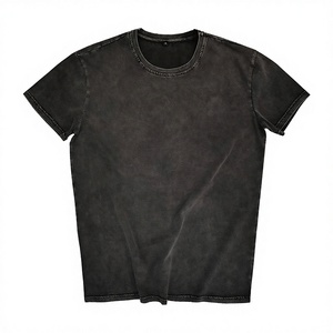 Vintage Washed Regular Fit Solid <b>Black</b> T <b>Shirt</b> Heavyweight Cotton Men Streetwear Blank Tee Premium Quality Unisex Top OEM Custom - Product Image 3