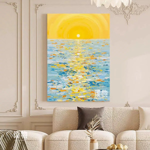 Peinture à l'huile peinte à la main, paysage marin au lever du soleil, art abstrait sur toile, décoration murale pour salon, entrée, sans cadre - Product Image 2