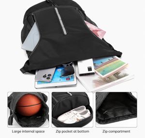 Sport Gym Bag <b>Drawstring</b> <b>Backpack</b> Beach Bag for Men Women with Shoe Compartment and Reflective Strips - Product Image 3