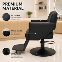 Fauteuil de Barbier de Luxe XFMC Entièrement Noir avec Cadre Métallique Noir, Chaise de Coiffure Pivotante à Levage Hydraulique pour Poste de Salon