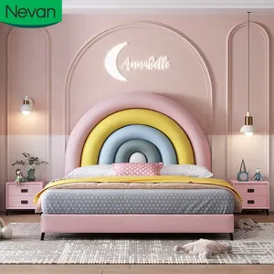 China manufacturer luxury girl unique beauty house room upholstered leather wooden furniture children kids' beds with storage