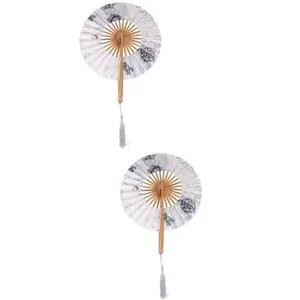 Hete Verkoop Groothandel Japanse Stijl Ronde Handventilator Met Bamboe Hout Hand Opvouwbare Ventilator Met Gedrukt Logo