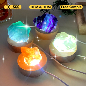 Hot Sale <b>Table</b> Lamp Natural Crystal Rough Stone Light Fluorite Lamp with Wooden Base for Decoration - Product Image 3