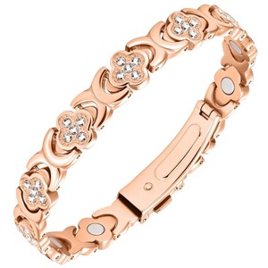 Bracelet magnétique en or rose pour femmes avec accents de diamants, design floral, bijoux à porter au quotidien - Product Image 1