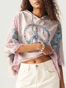 Осенний винтажный Повседневный Женский пуловер в богемном стиле с цветочным принтом в стиле пэчворк с длинным рукавом Толстовка с капюшоном индивидуальный дизайн вязаная уличная одежда - Product Image 2