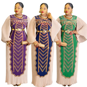 فستان أفريقي أنيق للنساء من H&D موديل <span class=keywords><strong>2026</strong></span>، فستان كاجوال برقبة على شكل V للحفلات، فستان عالي الجودة مزين بالأحجار الكريمة - Product Image 1