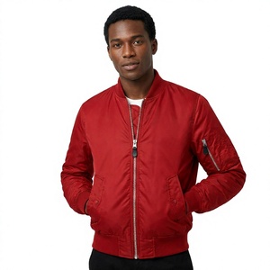 Blouson bomber rouge à manches longues avec fermeture éclair, col montant, en polyester tissé, imperméable, coupe-vent, respirant, léger, effet soie - Product Image 1
