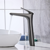 Robinet de lavabo de salle de bain en laiton massif gris anthracite, design mat, monotrou, haut, inclinable, mitigeur chaud/froid à poignée unique, vente en gros