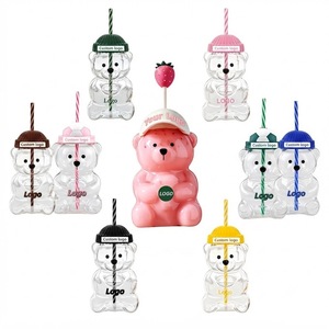2026 Neue Produkte Niedliche 20oz Rosa Erdbeer-Teddybär Glas-Kaffeetasse Kaltgetränkebecher mit Silikondeckel und Strohhalm für Feiertage - Product Image 1