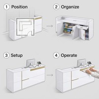 Bureau de réception en bois moderne et durable avec logo personnalisé, de luxe, en argent, en forme de L, pour hôtel, centre commercial, salon de coiffure, salon de beauté