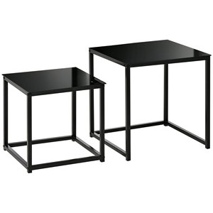 HOMCOM-Juego de 2 Mesas de Centro Cuadradas Modernas, en Acero y Vidrio Templado, Negro - Product Image 1