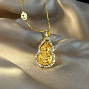 FANYA FYXL1256T <b>Copper</b> Alloy Gold Plated Traditional Chinese Style Rotating Filigree Gourd Pendant Necklace Box <b>Chain</b> Cubic - Product Image 3