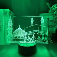Mosquée musulmane 3D Château islamique Veilleuse RGB Acrylique Ramadan Cadeau Décoration Anniversaire Musulmans Cadeau Lampe de chevet