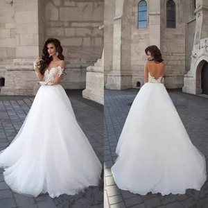 Wedding Dress Ball Gown White Lace U-Neck Natural Waist Vintage Style JM329 - Product Image 4