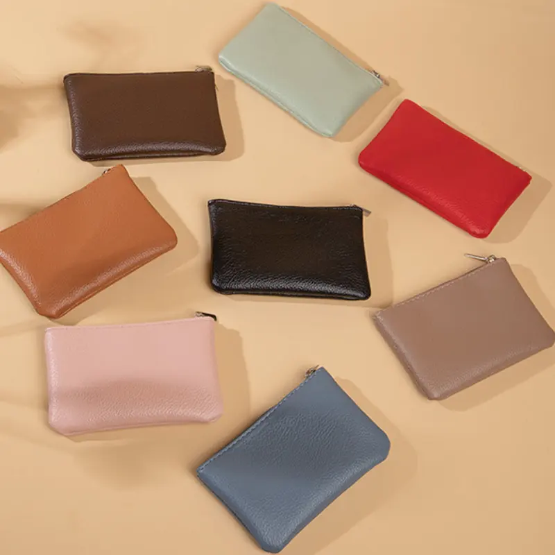 Nouveau Style PU cuir Lichee motif fermeture éclair portefeuille Portable pièce sac de rangement carte clé pochette