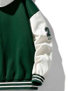 Chaqueta de Béisbol Casual con Bloques de Color y Bordado a Rayas - Chaqueta Varsity con Capucha y Manga Larga para Hombre - Product Image 6