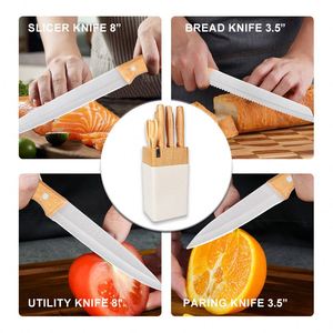 New Six-piece Kitchen <b>Knife</b> <b>Set</b> Wood Grain Handle Stainless Steel Cooking Meat Cleaver <b>Sharp</b> Cutting Chef <b>Knives</b> With Block - Product Image 5
