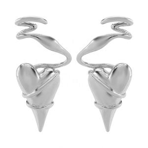 Pendientes de Botón de Aleación con Baño de Oro, Diseño de Nicho, Modernos, Líneas Geométricas Únicas, Corazón Envolvente, Estilo de Alta Gama, Corazón de Espinas - Product Image 5