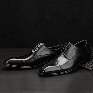 Chaussures de bureau et de carrière pour hommes en cuir de vache véritable à bout pointu, avec soutien de la voûte plantaire, empeigne en maille respirante et imperméables - Product Image 1