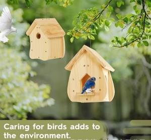 Nhà ở gia cầm bằng gỗ ngoài trời thân thiện với môi trường và Bộ thức ăn cho chim treo Thức ăn cho vườn chim sơn để nhìn rõ hơn - Product Image 2