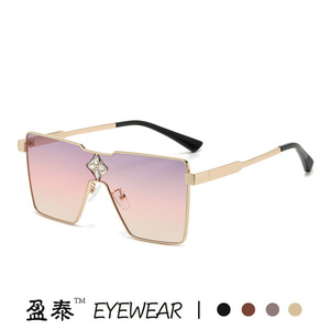 Yingtai Eyewear <b>Oversized</b> <b>Sunglasses</b> For Women Metal Frame UV400 Protection <b>Black</b> Square Design 2023 Style - Product Image 4