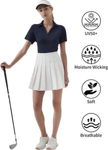 QBK Haut de <span class=keywords><strong>golf</strong></span> pour <span class=keywords><strong>femme</strong></span> UPF 50+ Dry Fit à col en V, manches courtes, tricoté, uni, broderie machine, 160g - Product Image 4