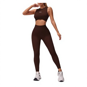 Ensemble de yoga 2 pièces sans couture pour femme, couleur unie, legging taille haute, crop top dos nageur sans bretelles, respirant, polyester/nylon, pour la gym - Product Image 4
