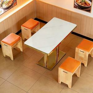 Table de salle à manger commerciale en pierre fritté<span class=keywords><strong>e</strong></span> avec bordure en alliage d'aluminium sur mesure pour restaurant, hôtel, <span class=keywords><strong>bar</strong></span>, cantine - Product Image 6
