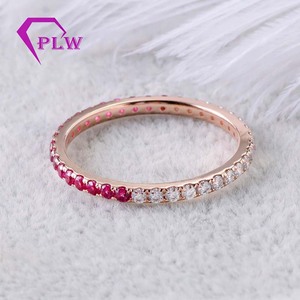 Anillo de diamantes Moissanite Provence 14K Oro rosa macizo 1.8mm Melee Ruby Moissanite Stone Anillos de compromiso Banda - Product Image 6