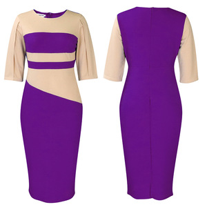 Spring New Fashion Elegant Five-Sleeve Color Block Dress African Plus Size Women's <strong>Clothing</strong> for Office - Product Image 2